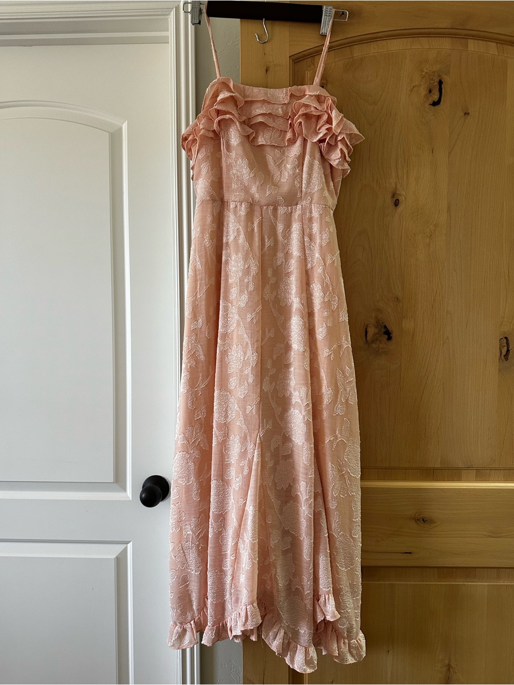 Spaghetti Strap Peach Ruffle-Trim Midi Dress - If By Sea